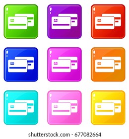 Credit card icons of 9 color set isolated vector illustration