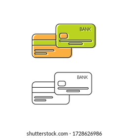 Credit card icons. Basic icon of economy and finance. Line, solid and color icons.