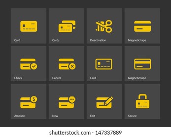 Credit card icons on gray background. Vector illustration.