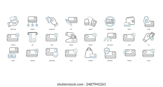 Credit card icons set. Set of editable stroke icons.Set of Credit card