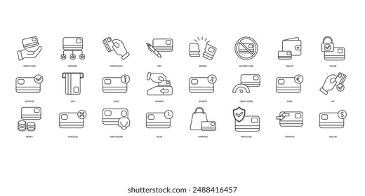 Credit card icons set. Set of editable stroke icons.Set of Credit card