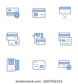 Credit card icons set. Line Duotone style, editable stroke. point of sale, credit cards, credit card, declined.