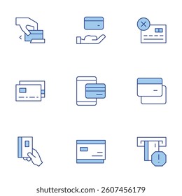 Credit card icons set. Line Duotone style, editable stroke. credit card, credit card payment.