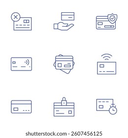 Credit card icons set. Thin Line style, editable stroke. credit card, timer, contactless