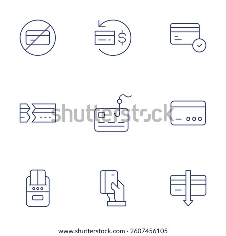 Credit card icons set. Thin Line style, editable stroke. phishing, credit card, reimbursement, card, no credit card.