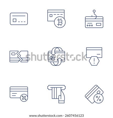 Credit card icons set. Thin Line style, editable stroke. credit card, warning, atm card.