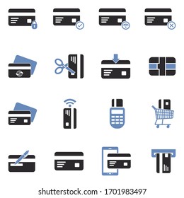 Credit Card Icons. Two Tone Flat Design. Vector Illustration.