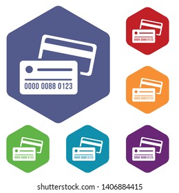Credit card icons vector colorful hexahedron set collection isolated on white