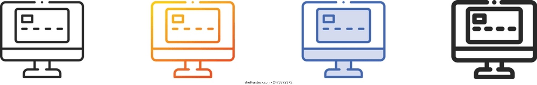 Kreditkarten-Symbol.Dünne lineare, Farbverlauf, blaue Kontur und fett Stil Design isoliert auf weißem Hintergrund