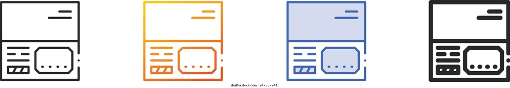 Icono de tarjeta de crédito. Diseño lineal delgado, degradado, trazo azul y estilo audaz aislado sobre fondo blanco