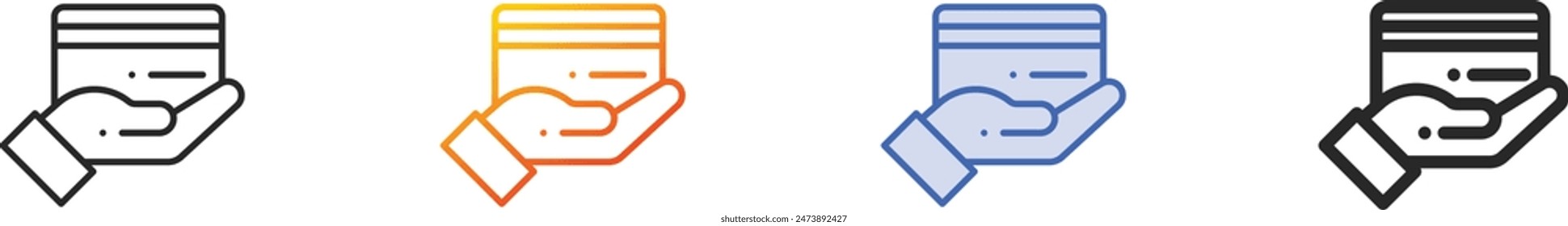 Icono de tarjeta de crédito. Diseño lineal delgado, degradado, trazo azul y estilo audaz aislado sobre fondo blanco