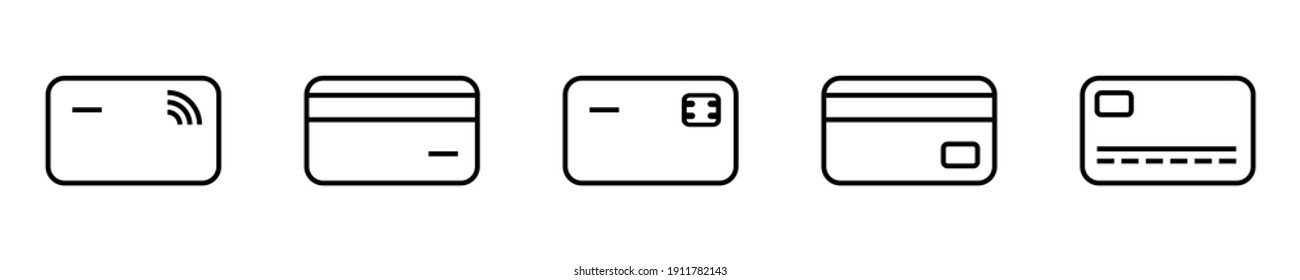 Credit card iicon set. Different credit cards collection. Online shopping. Wireless pay. Online pay concept sign. Online business shopping concept. Business card. Payment online concept. Vector EPS 10