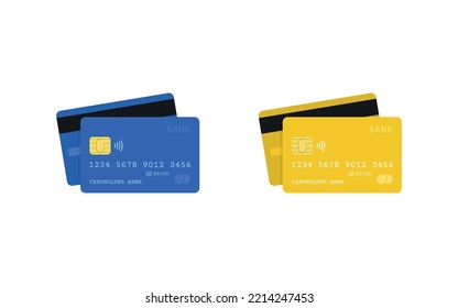 Credit card illustration. Front and back view of credit cards, flat style.