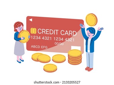 Credit card and illustration of men and women