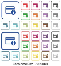 Credit card info color flat icons in rounded square frames. Thin and thick versions included.