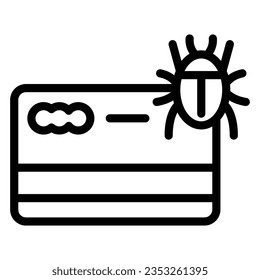 Credit card and insect virus line icon, web security concept, bug error sign on white background, beetle on credit card icon in outline for mobile web design. Vector graphics.