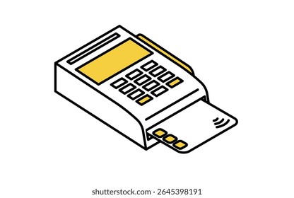 Credit card insert cashless payment simple line drawing icon, isometric illustration of terminal transaction, Vector Illustration