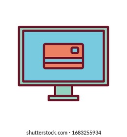 Credit card inside computer line and fill style icon of money financial item banking commerce market payment buy currency accounting and invest theme Vector illustration