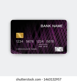 Credit card. With inspiration from the abstract.  Black and purple on the white background. Glossy plastic style. Vector illustration design EPS 10