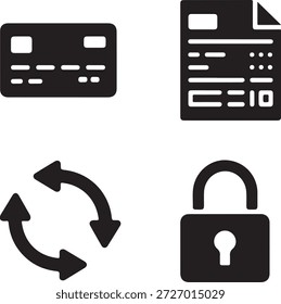 Tarjeta de crédito, Factura, sincronización y conjunto de iconos de seguridad