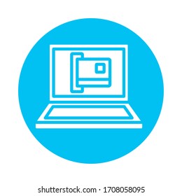 credit card in laptop block style icon vector illustration design