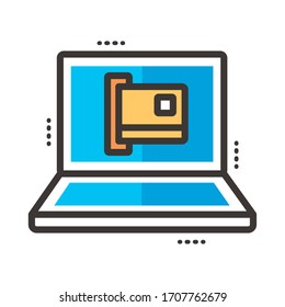 credit card in laptop line and fill style icon vector illustration design