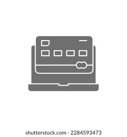 Credit card with laptop, online payment grey fill icon. Shopping, online banking, finance symbol design.