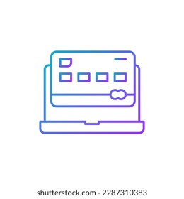Credit card with laptop, online payment gradient lineal icon. Shopping, online banking, finance symbol design.
