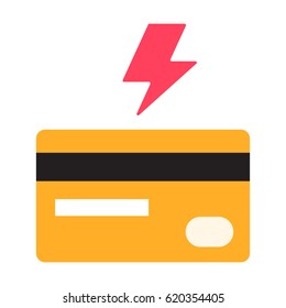 Credit card and lightning icon. Scam alert concept. Vector illustration on white background.