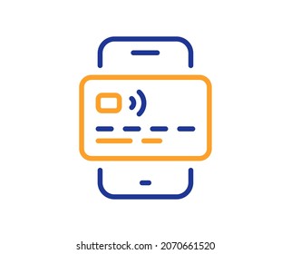 Credit card line icon. Bank money payment sign. Mobile phone pay symbol. Colorful thin line outline concept. Linear style card icon. Editable stroke. Vector