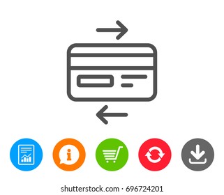 Credit card line icon. Bank payment method sign. Online Shopping symbol. Report, Information and Refresh line signs. Shopping cart and Download icons. Editable stroke. Vector