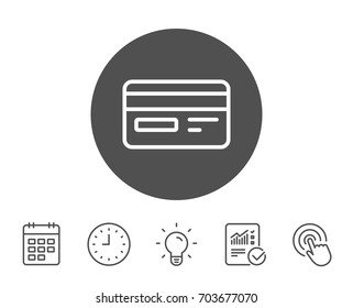 Credit Card Line Icon. Bank Payment Method Sign. Online Shopping Symbol. Report, Clock And Calendar Line Signs. Light Bulb And Click Icons. Editable Stroke. Vector