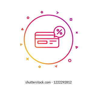 Credit card line icon. Banking Payment card with Discount sign. Cashback service symbol. Gradient pattern line button. Cashback icon design. Geometric shapes. Vector