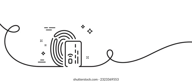 Credit card line icon. Continuous one line with curl. Bank money payment sign. Fingerprint pay symbol. Card single outline ribbon. Loop curve pattern. Vector