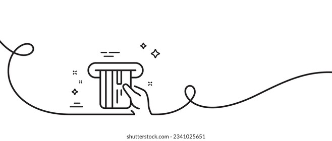 Credit card line icon. Continuous one line with curl. Hold Banking Payment card sign. ATM service symbol. Credit card single outline ribbon. Loop curve pattern. Vector