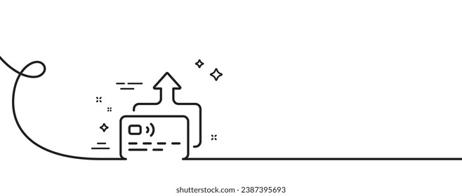 Credit card line icon. Continuous one line with curl. Send money payment sign. Receive transaction symbol. Card single outline ribbon. Loop curve pattern. Vector
