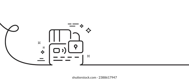 Credit card line icon. Continuous one line with curl. Blocked bank money payment sign. Non-cash pay symbol. Card single outline ribbon. Loop curve pattern. Vector