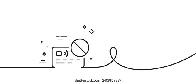 Credit card line icon. Continuous one line with curl. Bank money payment sign. Not allowed pay symbol. Card single outline ribbon. Loop curve pattern. Vector