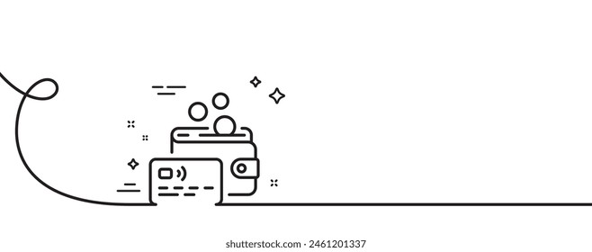 Credit card line icon. Continuous one line with curl. Bank money payment sign. Wallet coin pay symbol. Card single outline ribbon. Loop curve pattern. Vector