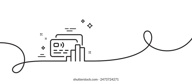 Credit card line icon. Continuous one line with curl. Bank money payment sign. Finance statistics symbol. Card single outline ribbon. Loop curve pattern. Vector