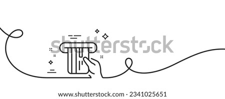 Credit card line icon. Continuous one line with curl. Hold Banking Payment card sign. ATM service symbol. Credit card single outline ribbon. Loop curve pattern. Vector