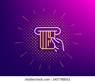 Credit card line icon. Halftone pattern. Hold Banking Payment card sign. ATM service symbol. Gradient background. Credit card line icon. Yellow halftone pattern. Vector