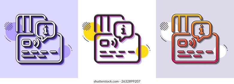 Credit card line icon. Halftone dotted pattern. Gradient icon with grain shadow. Approved bank money payment sign. Non-cash pay symbol. Line card icon. Various designs. Vector