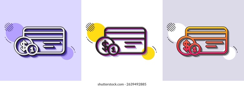 Credit card line icon. Halftone dotted pattern. Gradient icon with grain shadow. Banking Payment card with Coins sign. ATM service symbol. Line payment method icon. Various designs. Vector