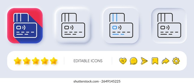 Credit card line icon. Neumorphic, Flat shadow, 3d buttons. Bank money payment sign. Non-cash pay symbol. Line card icon. Social media icons. Vector