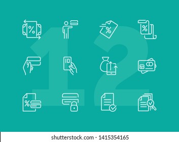 Credit card line icon set. Card holder, bank interest, agreement. Finance concept. Can be used for topics like banking, loan service, payment