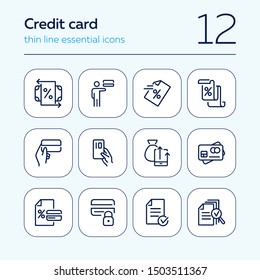 Credit card line icon set. Card holder, bank interest, agreement. Finance concept. Can be used for topics like banking, loan service, payment