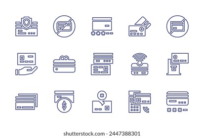 Credit card line icon set. Editable stroke. Vector illustration. Containing gift, credit card, pin number, payment, no credit card.