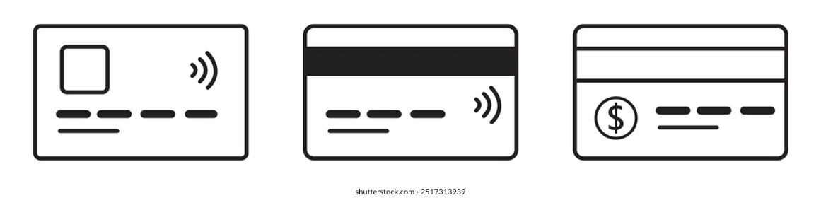 Linha de Cartão de Crédito Conjunto de ícones Linha pictograma vetor Projeto gráfico plano mínimo Pagamento e-commerce