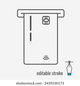 Credit Card line icon.Bank card for online payments and cash withdrawal symbol.Atm card pictogram.Debit payment sign. Vector graphics illustration EPS 10. Editable stroke
